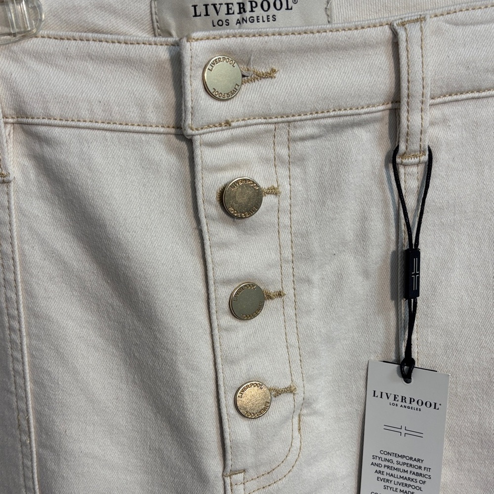 Liverpool Los Angeles Wide Leg Jeans High Rise Button Fly Denim Cream Size 12 - Picture 3 of 10